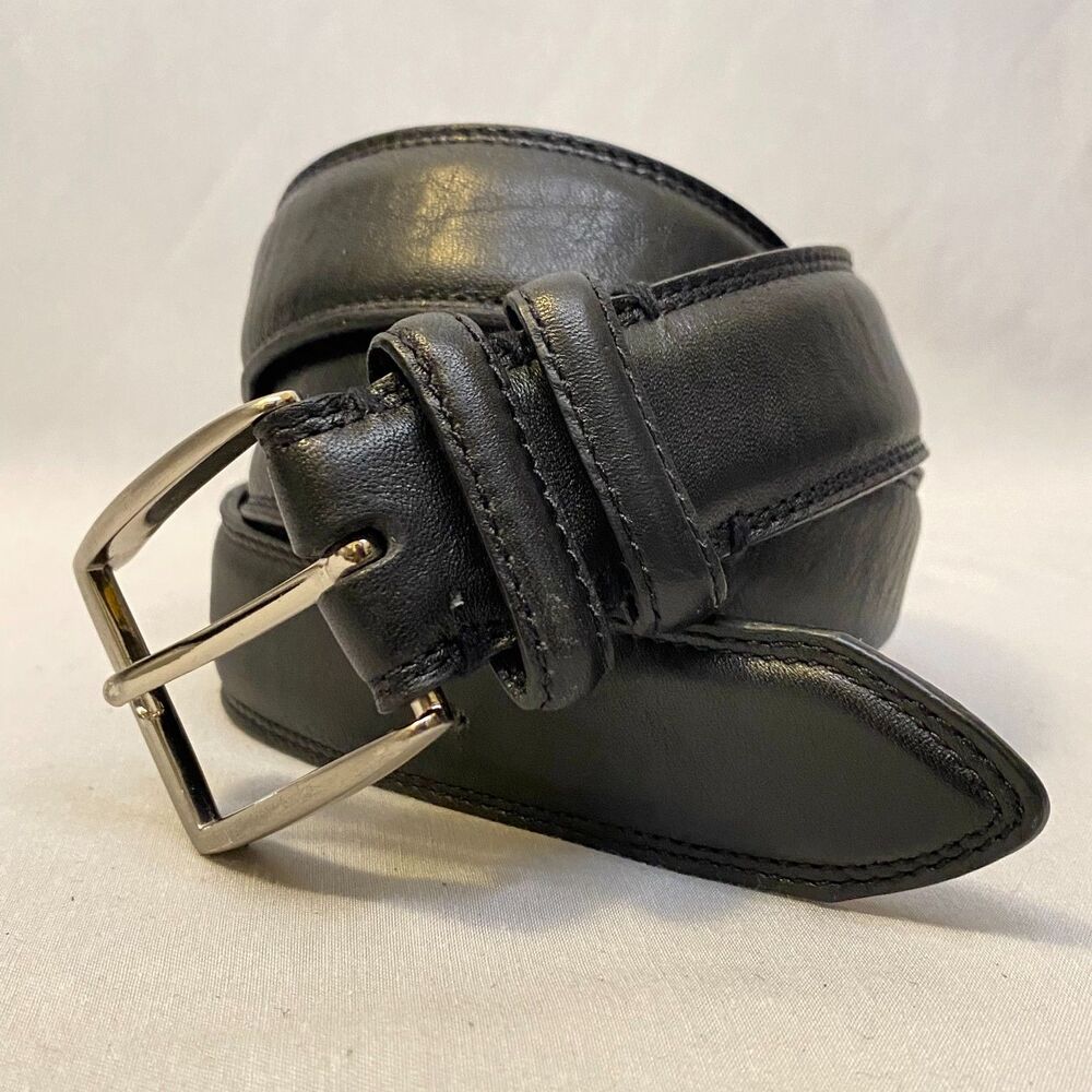 💎Mens Belt 34 Waist Black Soft Full Grain Leather Basic Style Handmade
